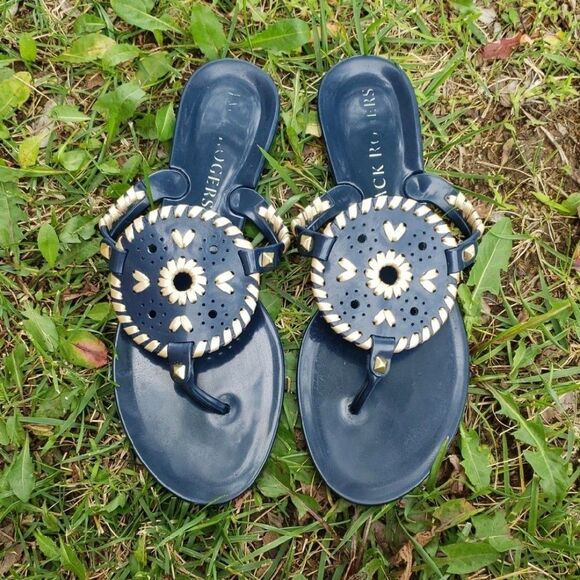 Jack Rogers Womens Georgica Jelly Sandals Slide Size 7 Beachy Vacation Navy Blue - Picture 1 of 12
